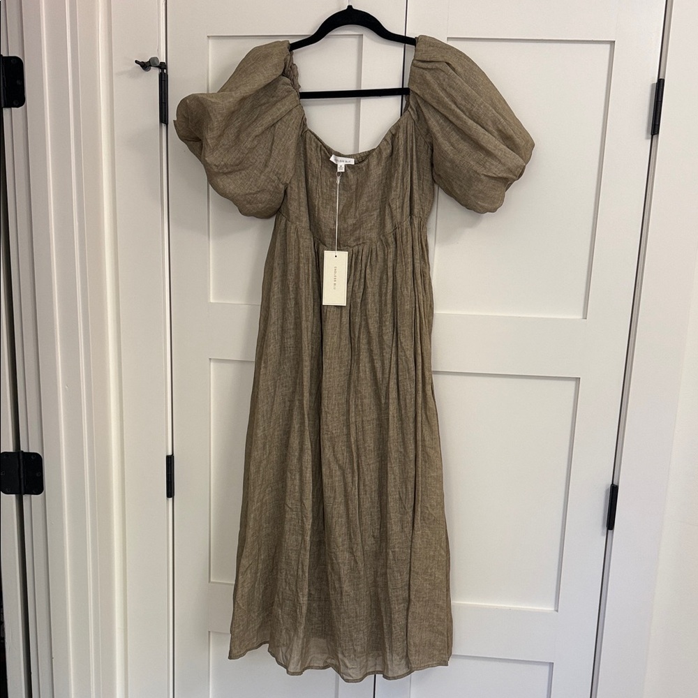 Neutral Puff-Sleeve Midi Dress - Endless Blu